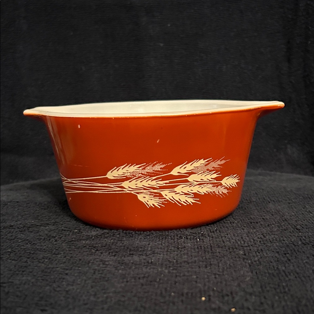 Vintage Pyrex Autumn Harvest Wheat Pattern Small Casserole Dish - 1 Quart 473-B